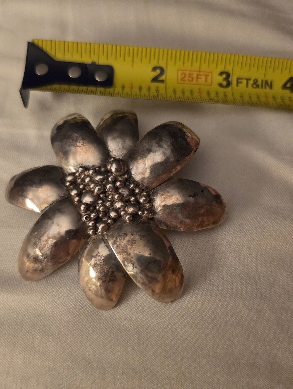 Vintage Large Silver Tone Flower Brooch Pendant Statement Pin 3.5" - Picture 5 of 5